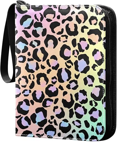 Álbum de cartas de coleccionista de leopardo degradado neón, álbum de recolección de tarjetas con 400 ranuras, ideal para varias tarjetas de juego