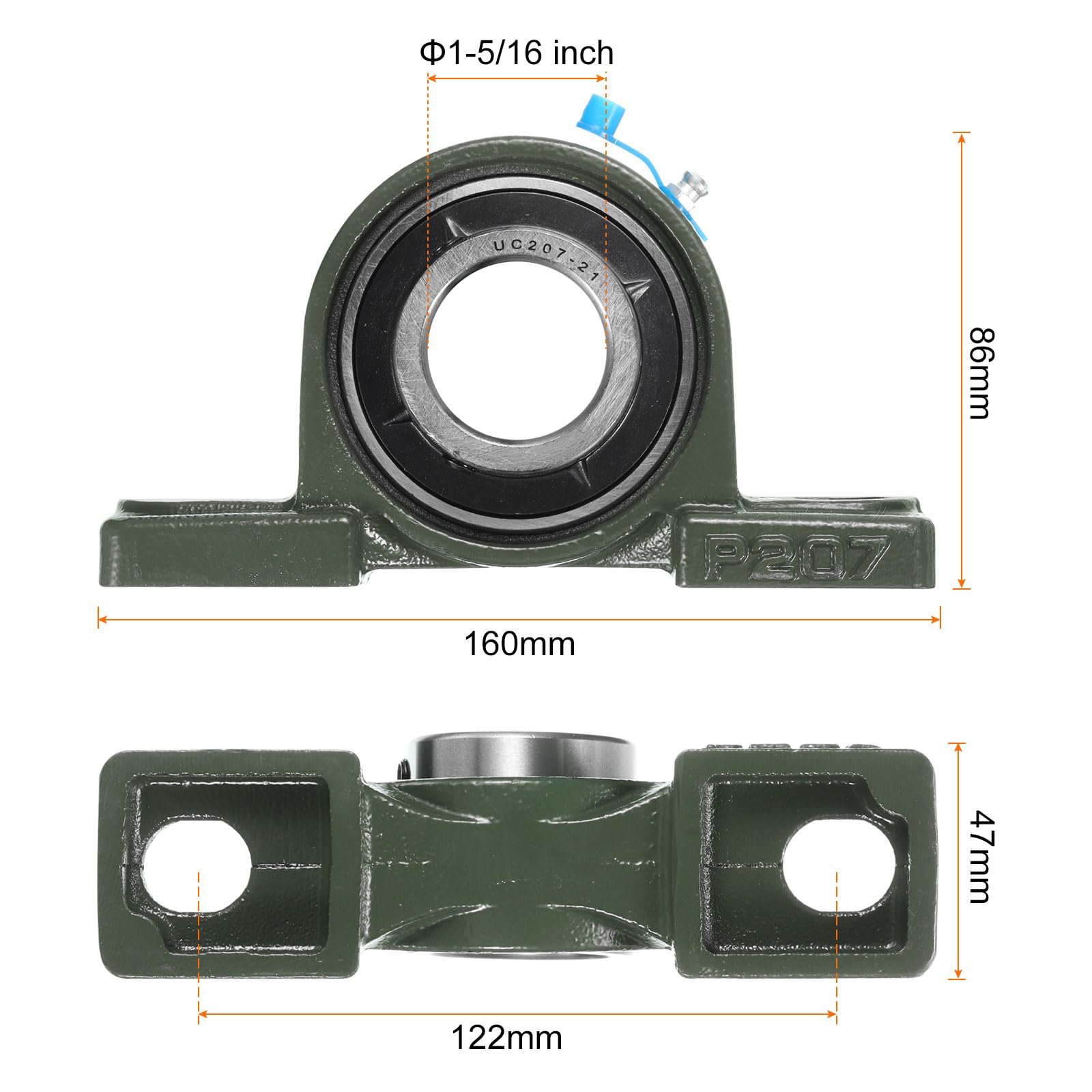 uxcell 2 cuscinetti a blocchetto UCP207-21 con foro da 1-5/16", auto-allineamento, base in ghisa massiccia montata su cuscinetti in acciaio cromato