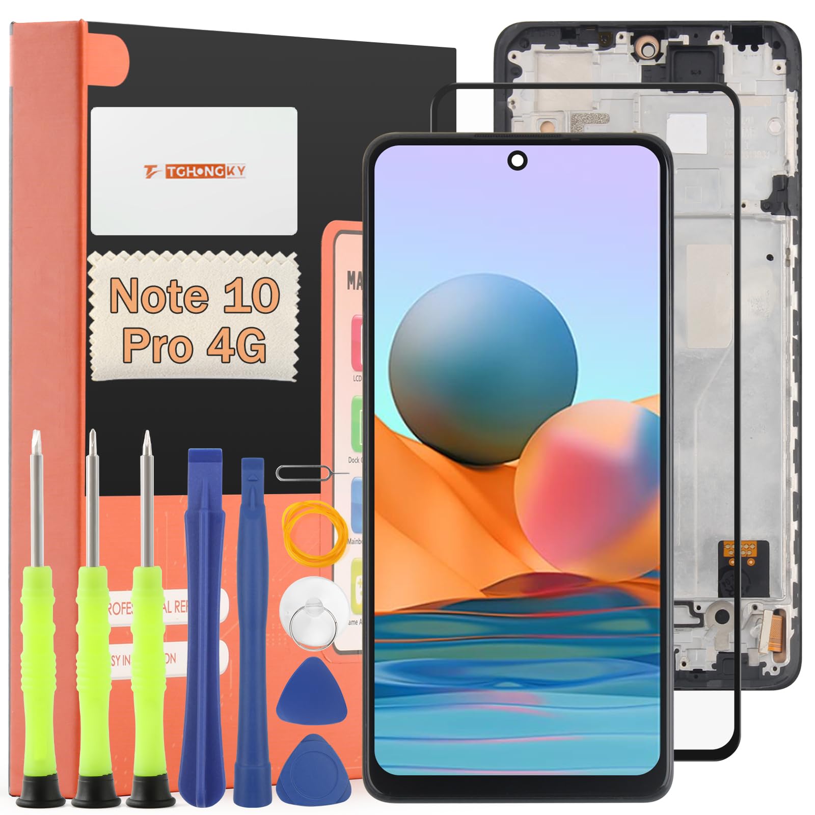 Schermo per Xiaomi Redmi Note 10 PRO 4G Display Digitalizzatore Touch Screen LCD per Redmi Note 10 PRO 4G Schermo LCD Display + Kit di Riparazione(Nero con Cornice)