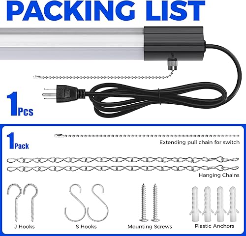 Miniatura 8 de Barrina BS84 - Luz LED para taller, 10000 lm, 84 W, 4 pies, 6500 K para taller, sótano, colgante o montaje empotrado, disipación de calor con