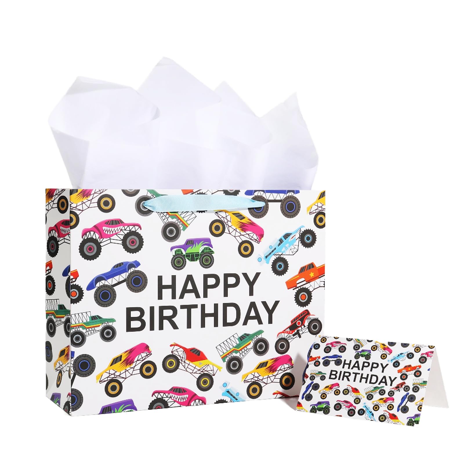 Photo 1 of 13" Large Baby Boy Birthday Gift Bag Includes Tissue Paper?Greeting Card and Envelope (Cartoon Off-Road Vehicle)