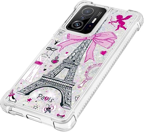 Miniatura 5 de Monwutong Funda de teléfono delgada para Xiaomi 11T, funda para Xiaomi 11T Pro, efecto de arena movediza de cristal brillante TPU con protección