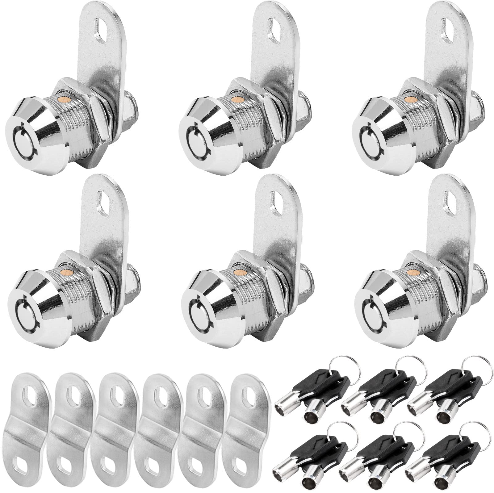 Sissinda Cam Lock RV Storage Lock Keyed Alike, 5/8" Tubular Lock Fits on 3/8" Max Door Thickness, RV Compartment Locks for Camper Trailer (5/8 Inch 6 Pack)