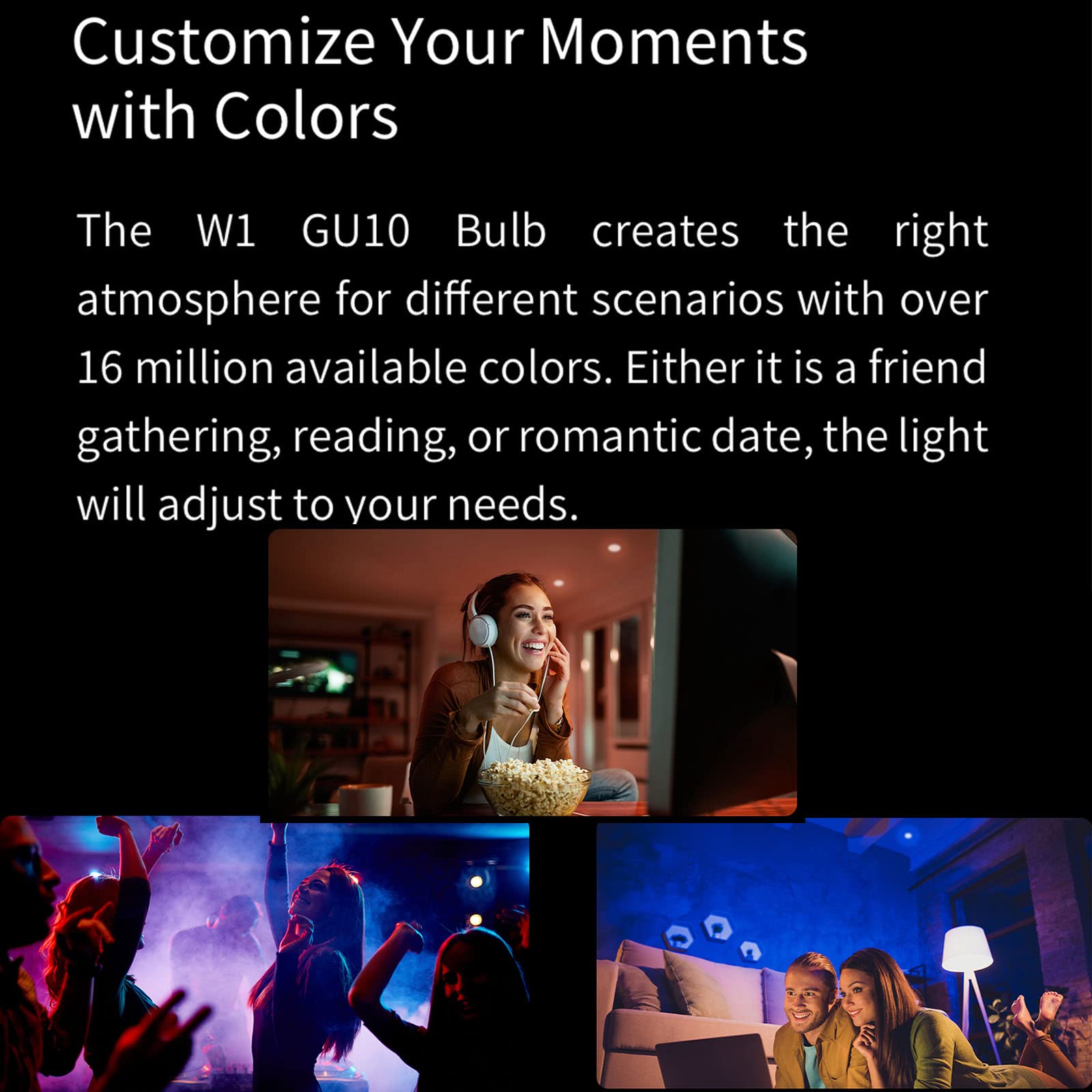 Bombillas LED Inteligentes,[4 Pack] Foco GU10 RGB Regulable/Lámpara Colorida 4.5W 2700-6500K 350 Lúmenes Funciona con El Asistente De Google Alexa,RGB