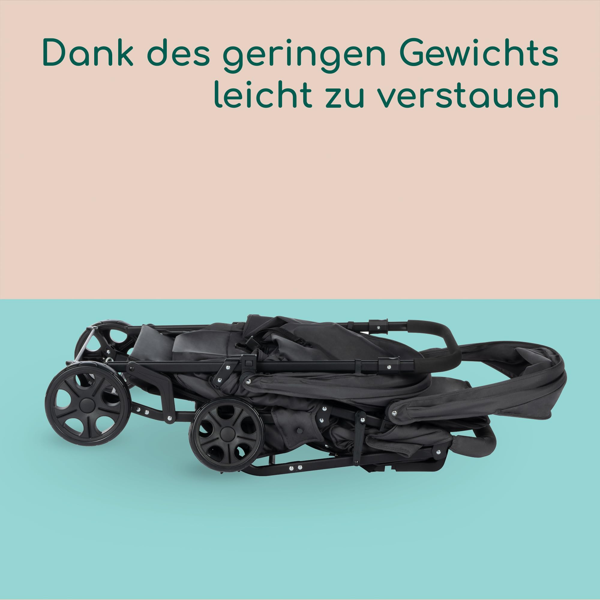 Bebeconfort Teamy Zwillings-Kinderwagen, Kompatker Geschwister-Kinderwagen, nutzbar ab der Geburst bis ca. 4 Jahre, 0-22 kg, Mineral Graphite