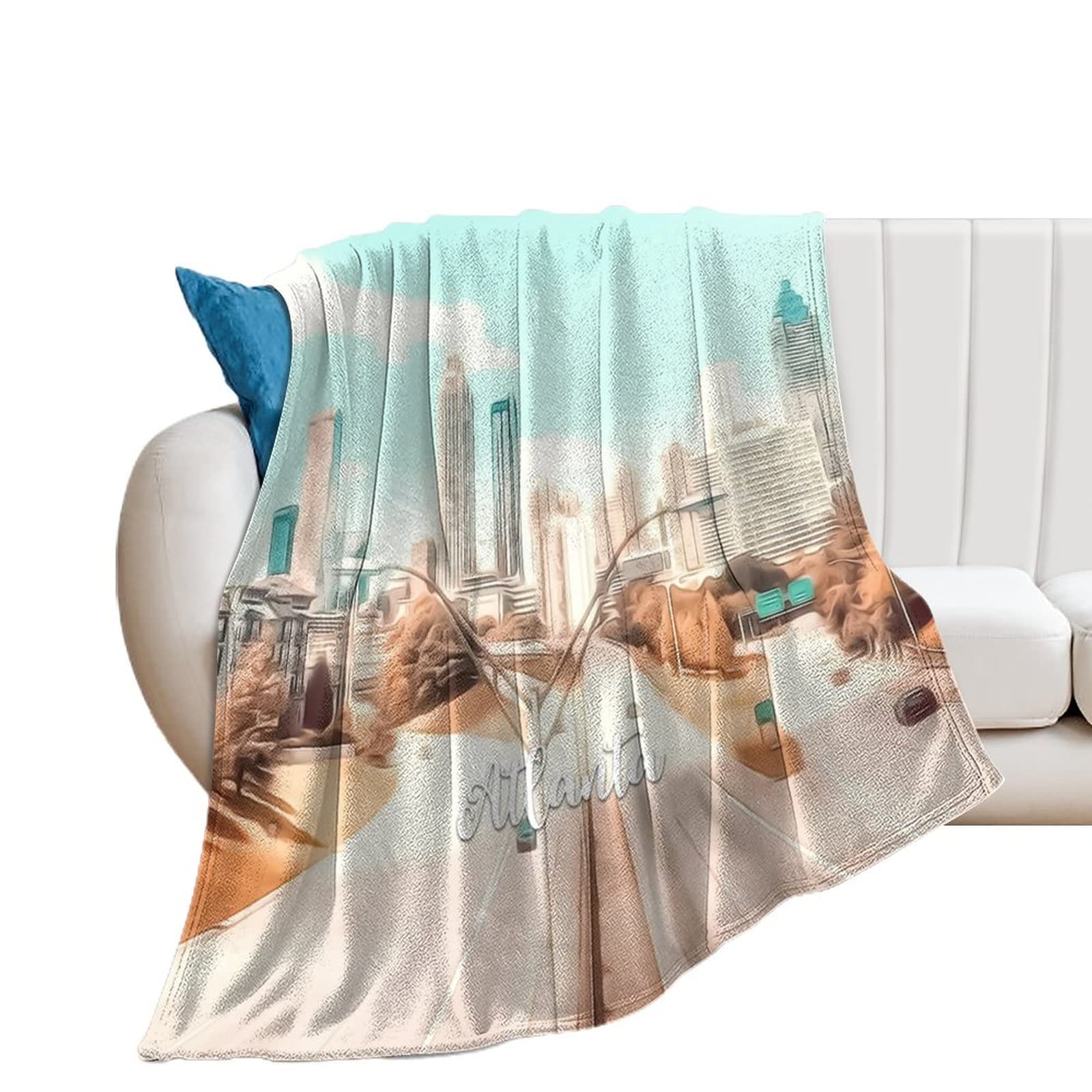 Plaid doux pour canapé couverture Atlanta motif ville pour soirée cocooning