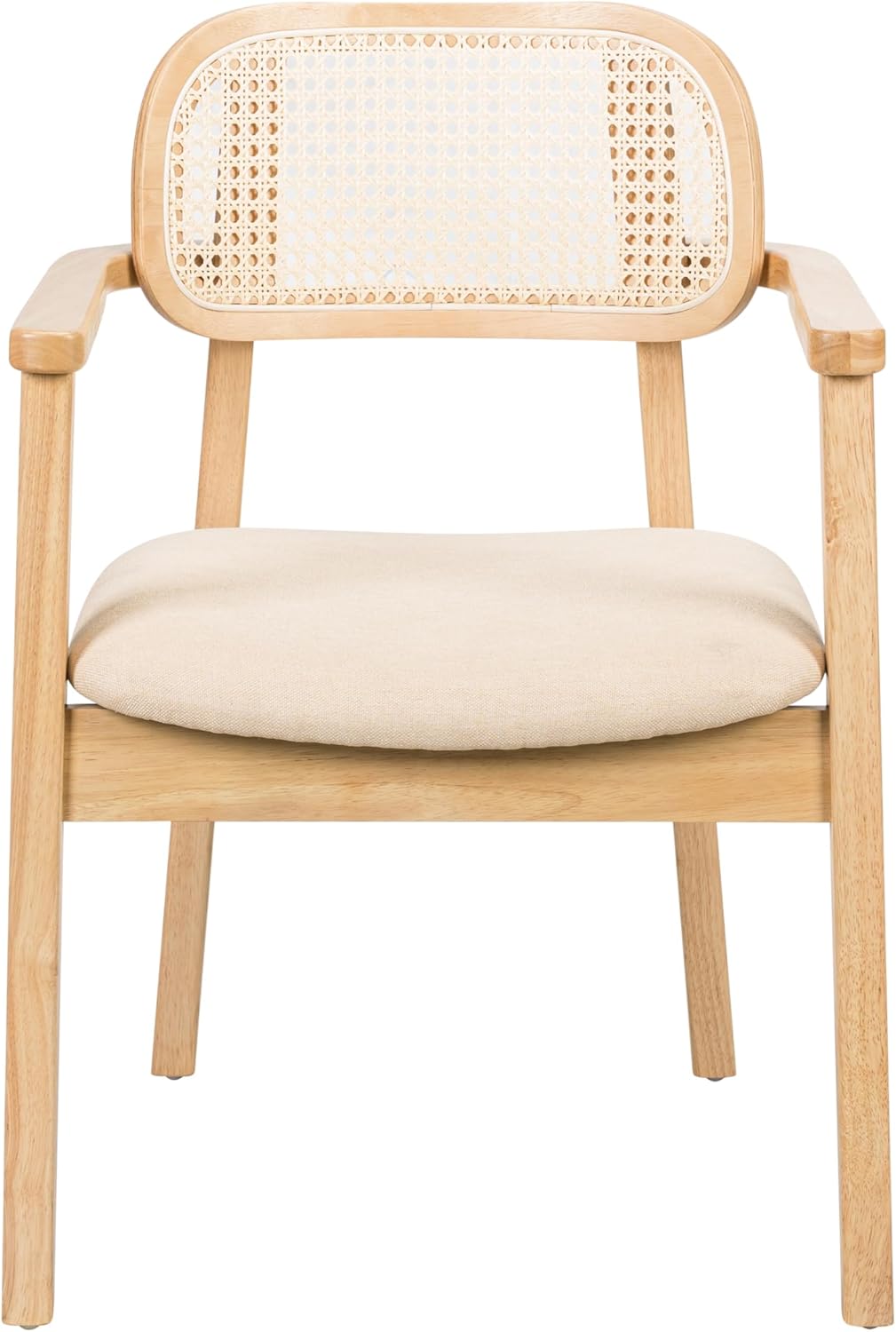 Christopher Knight Home Orrin Contemporary Wooden Dining Chairs Set of 2, Fabric Upholstered Kitchen Side Armchair with Curved Rattan Backrest, Comfy Living Room Chairs Set of 2, Beige + Natural