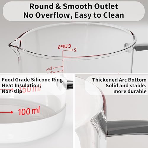 Vista 20 de Newness Taza medidora de vidrio con asa, 33.8 fl oz (1 litro, 4 tazas) taza medidora de doble cara con tres escalas (OZ, taza, ML/CC) y pico