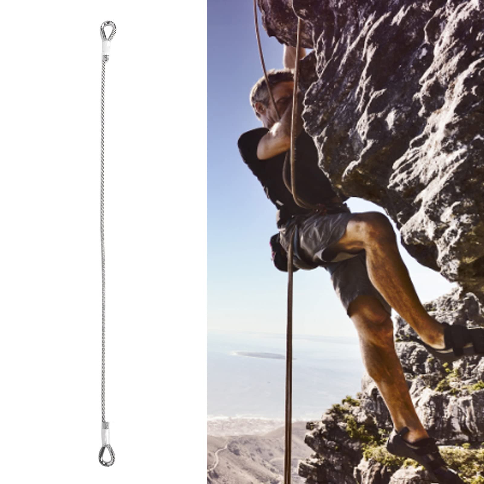 Cable De Acero De Seguridad De 1M/3,28 Pies, Bloqueo De Cable De Seguridad para Viajes Al Aire Libre, Rodamiento De Carga Doble De 25kN para Aterrizaje De Escalada