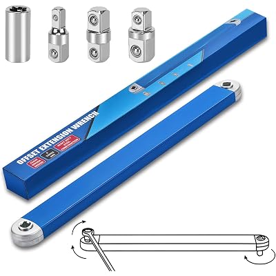 Offset Extension Wrench,15 Inch Impact Ready Socket Wrench Extender Tool Set with 1/2", 1/4" and 3/8" Square Drive Adapters, Zero Degree Ratchet Tool for Car Blue (Blue)