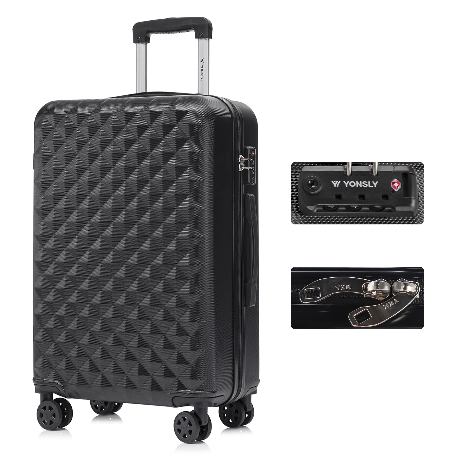 YONSLY Trolley Koffer Set, Reisekoffer, Rollkoffer Handgepäck, Kabinkoffer Suitcase, Gepäckset mit 360° Rollen, Hartschalenreisekoffer, Zahlenschloss, Gummigriff