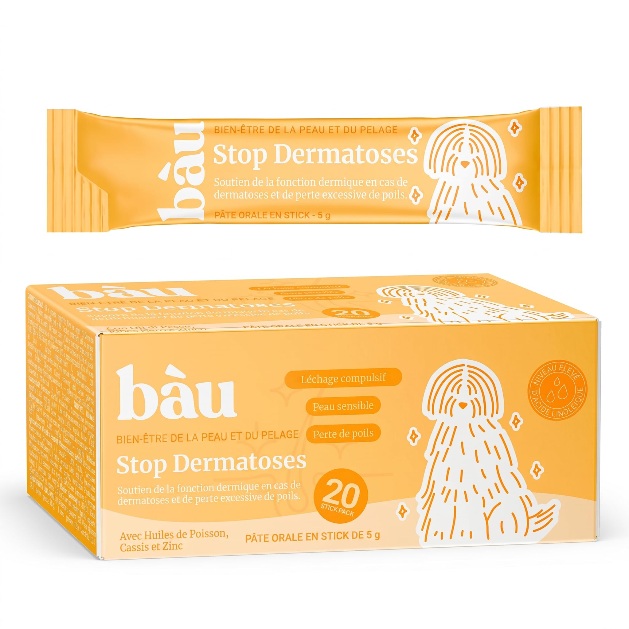 BAU Dermatite Chien et Démangeaisons en Pâte – Soutien Peau et Pelage – pour Perte de Poils, Peau Irritée et Pellicules – Fonction Dermique en Sticks Appétents