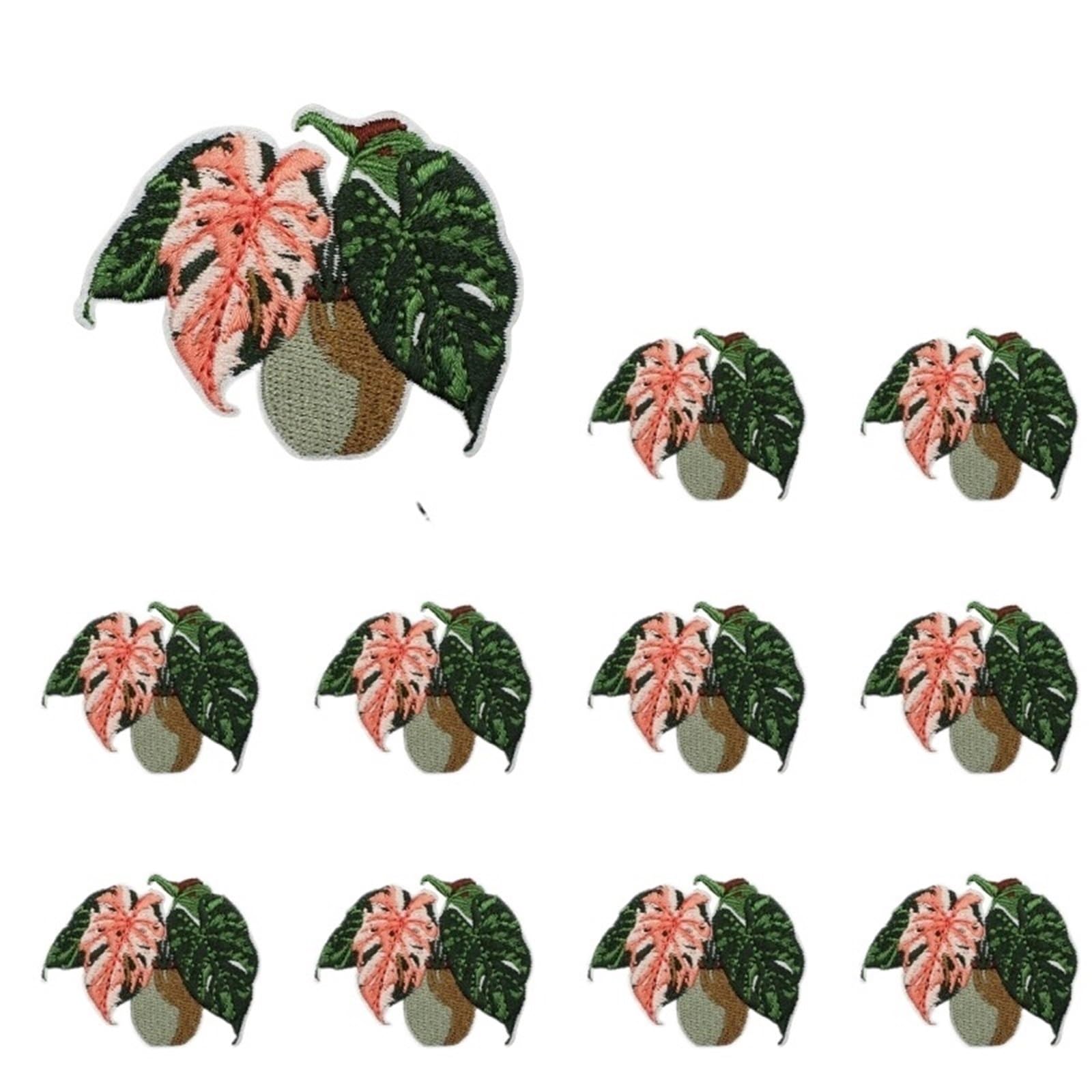 Wtaxbh Color 5 Iron On Patches 12Pcs Embroidered Patches Pack Plant Embroidery Leaf Flower Pot Red Patch Sticker Clothes Set Of Ironing(Color 5)