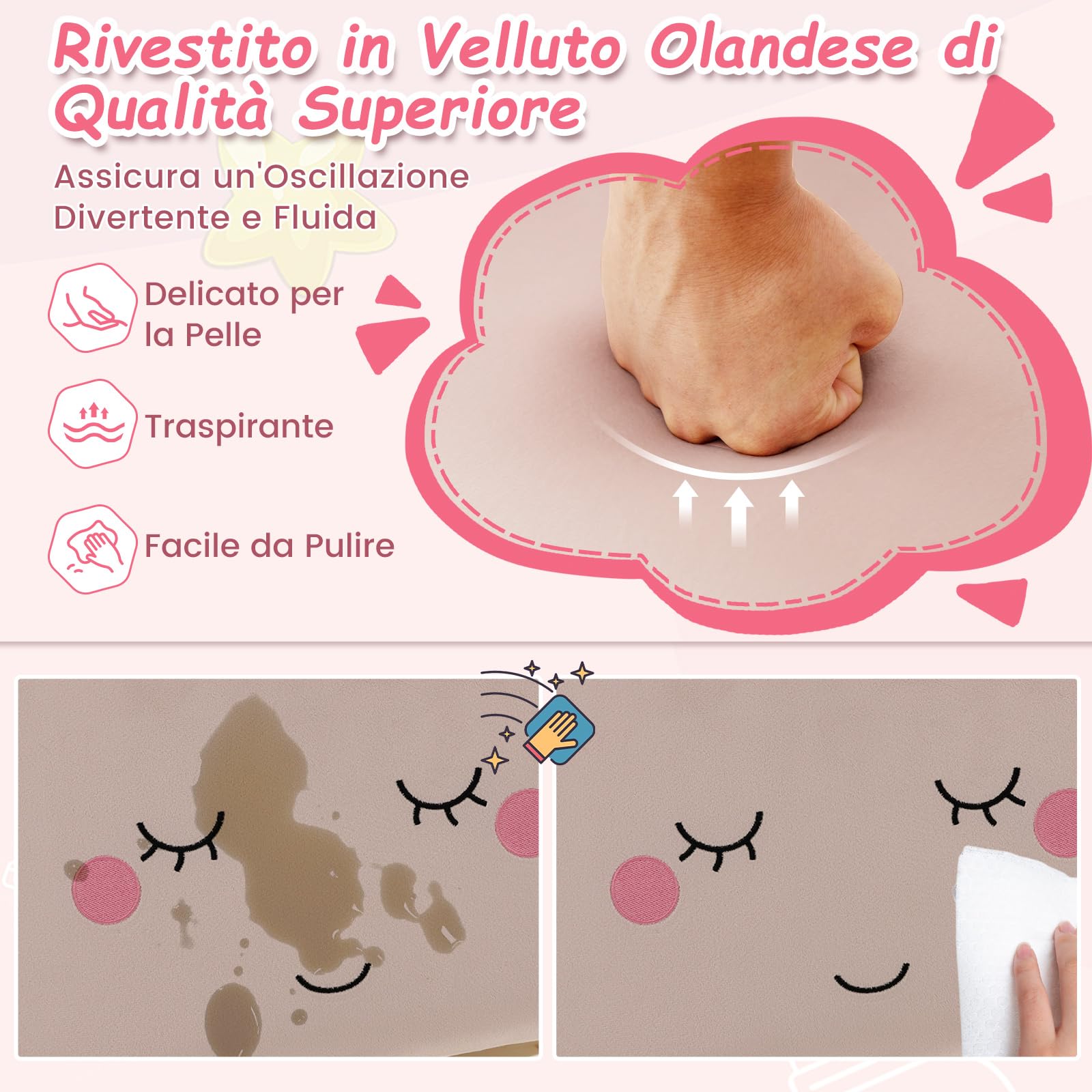 COSTWAY Sedia a Dondolo per Bambini 1-5 Anni, Poltrona Imbottita per Bambini con Gambe in Legno Massello e Piedini Antiscivolo, per Sala Giochi, Camera da Letto e Asilo