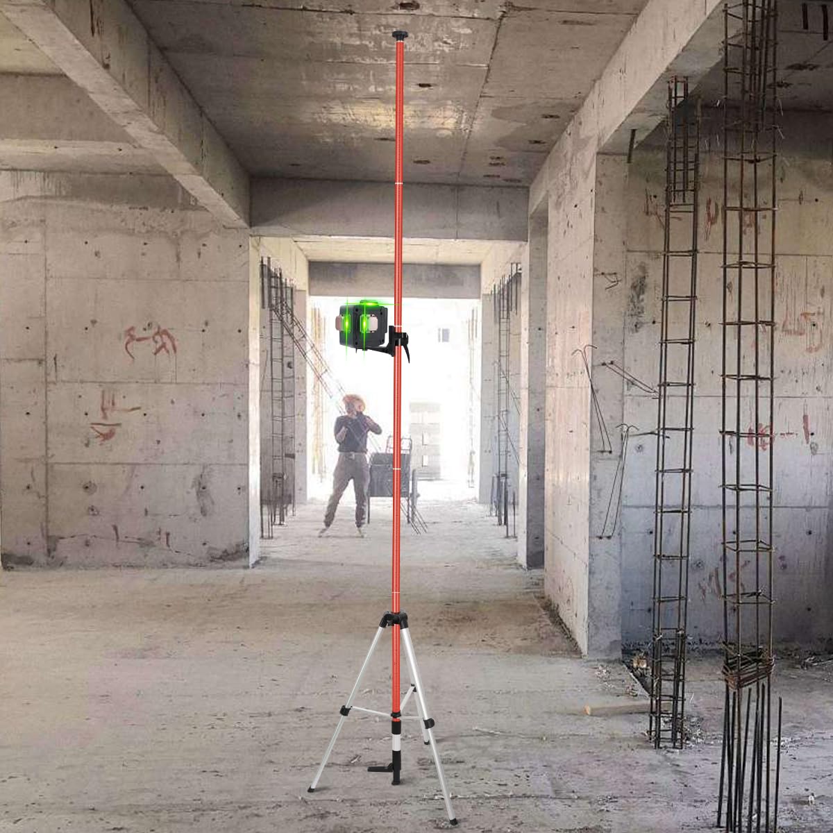 3,6 m statyw teleskopowy z uchwytem do lasera, drążek teleskopowy do lasy krzyżowej ze śrubami gwintowanymi 1/4" i 5/8", czerwony