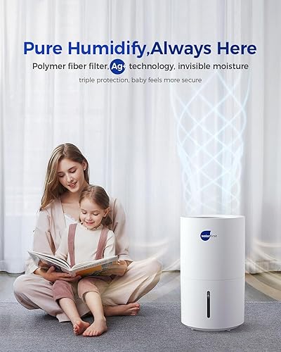 Miniatura 6 de WaterFirst Humidificador evaporativo, humidificador de humedad fría de 4 litros y purificador de aire con filtro y tecnología Ag+ Clean para