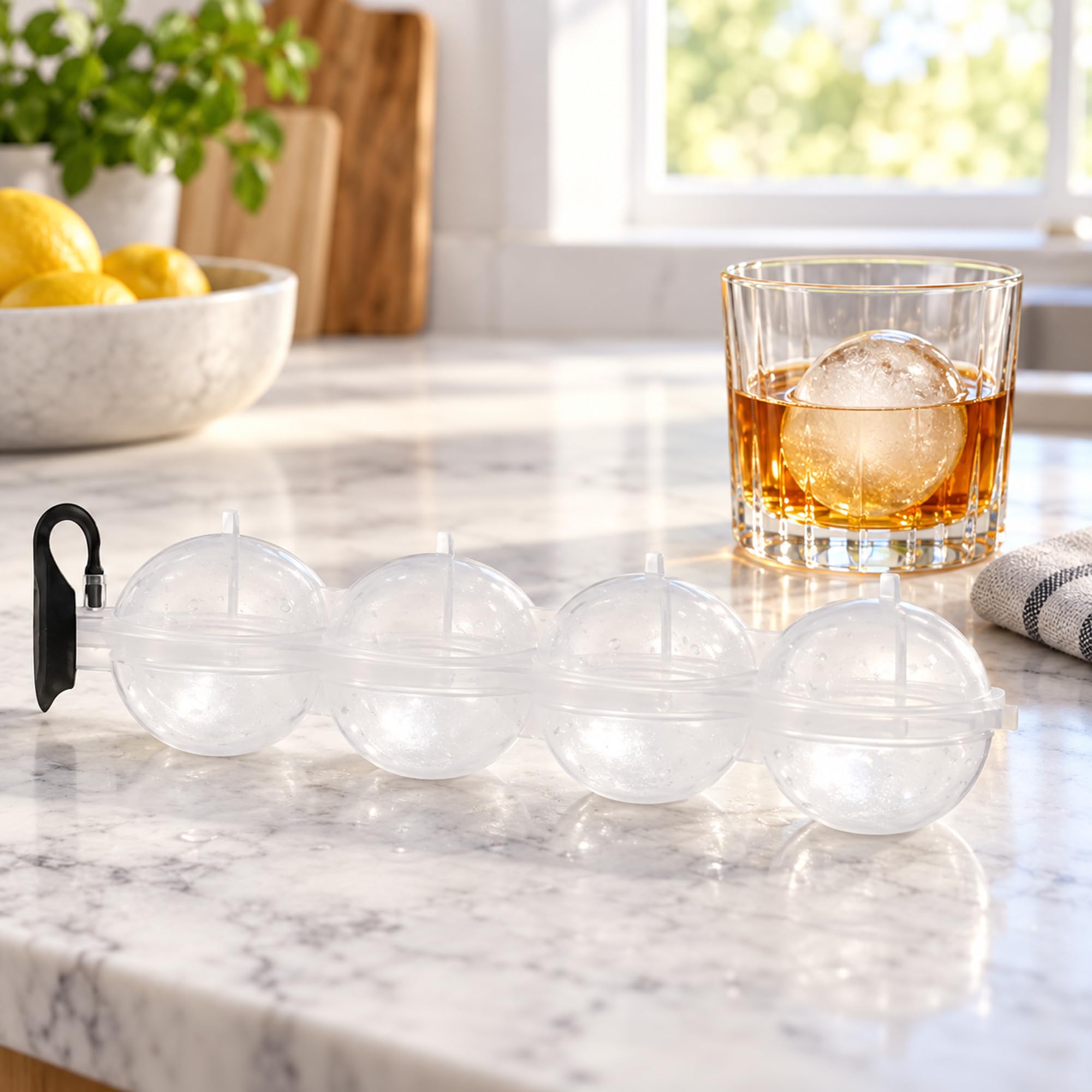 Silicone and Plastic Ice Ball Tray, Round Ice Making Accessory for Chilling Drinks at Home Bars and Dinner Parties