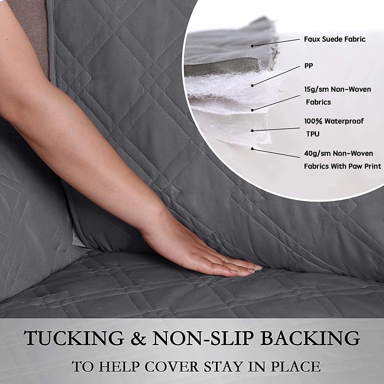 Turquoize 100% Waterproof Couch Covers for Pets Grey Sofa Cover for 3 Cushion Couch, Non-Slip Sofa Slipcover with Elastic Straps Sofa Protector Furniture Cover for Dogs, Sofa 68", Gray