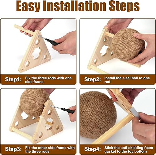 Miniatura 3 de Sisal - Pelota rascador para gatos, juguete con bonito soporte estable, juguete interactivo de ejercicio para mascotas pequeñas para jugar y hacer