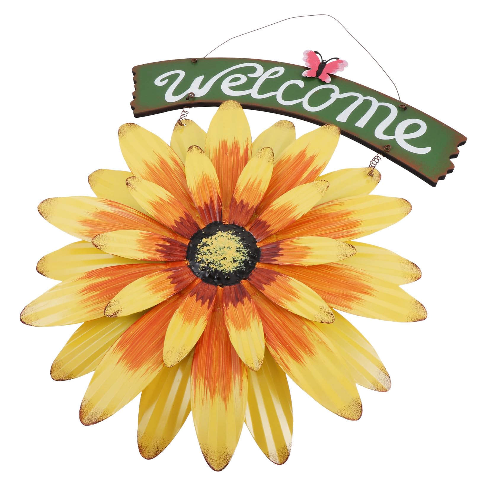 Targa Benvenuto a Girasole in Ferro per Porta Decorativa | Giallo, Sagoma Floreale, per Matrimoni e Negozio, Ornamento da Parete, Stile Bello e Vistoso