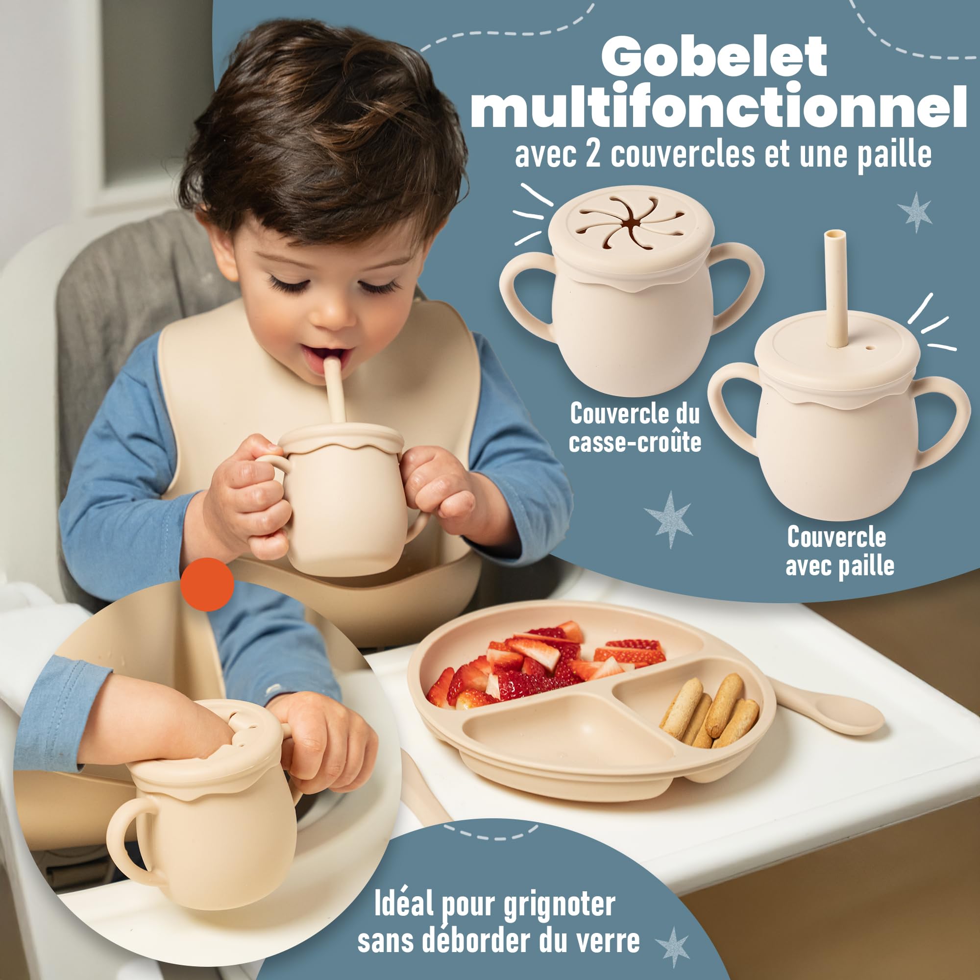 Assiette Ventouse pour Bébé - Coffret Repas Bebe 1er Age - Cadeau Bébé Garçon
