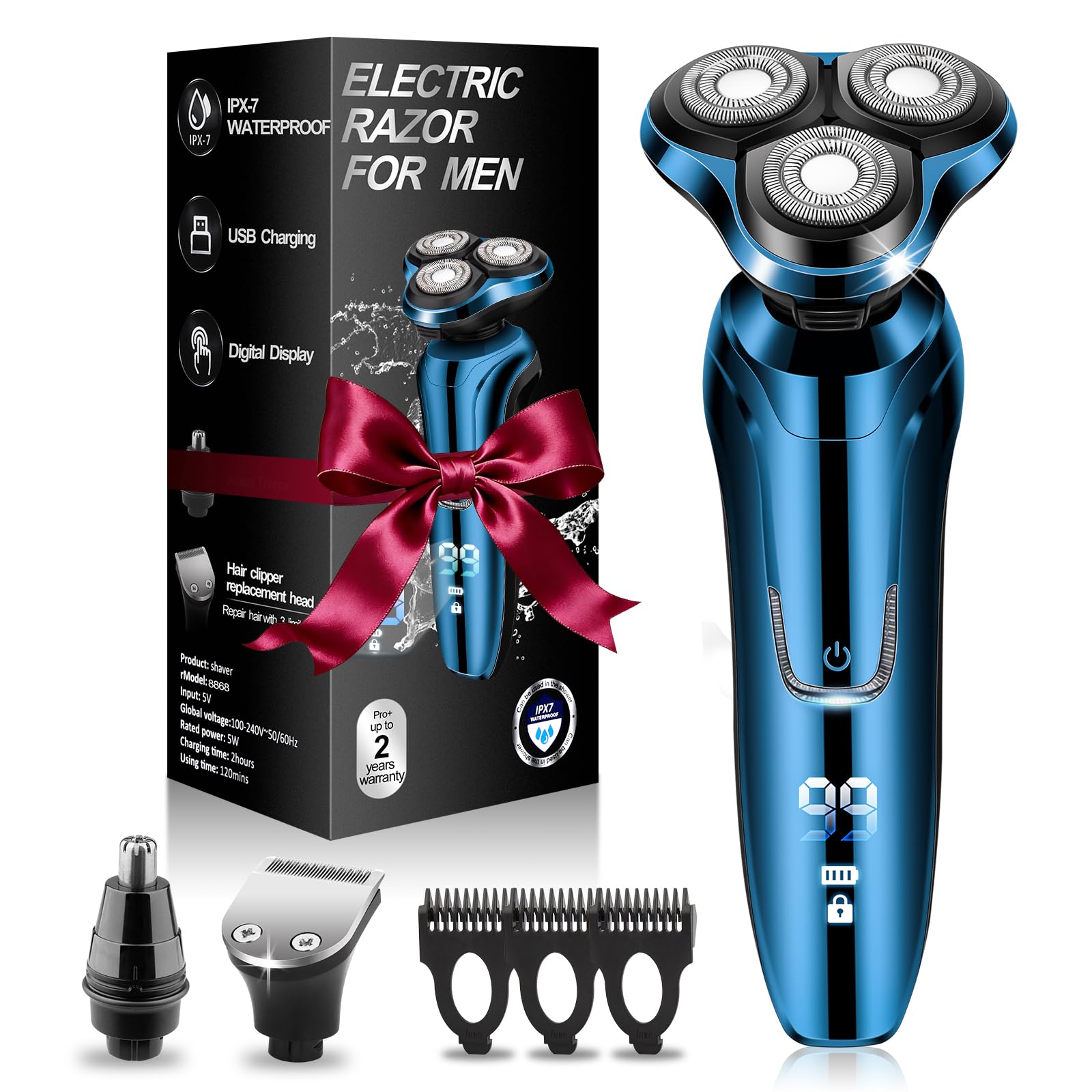 Electric Razor for Men, Shaver for Men Face,Waterproof Wet Dry Electric Shavers LED Display Cordless with Rechargeable Nose Hair Trimmer and Beard