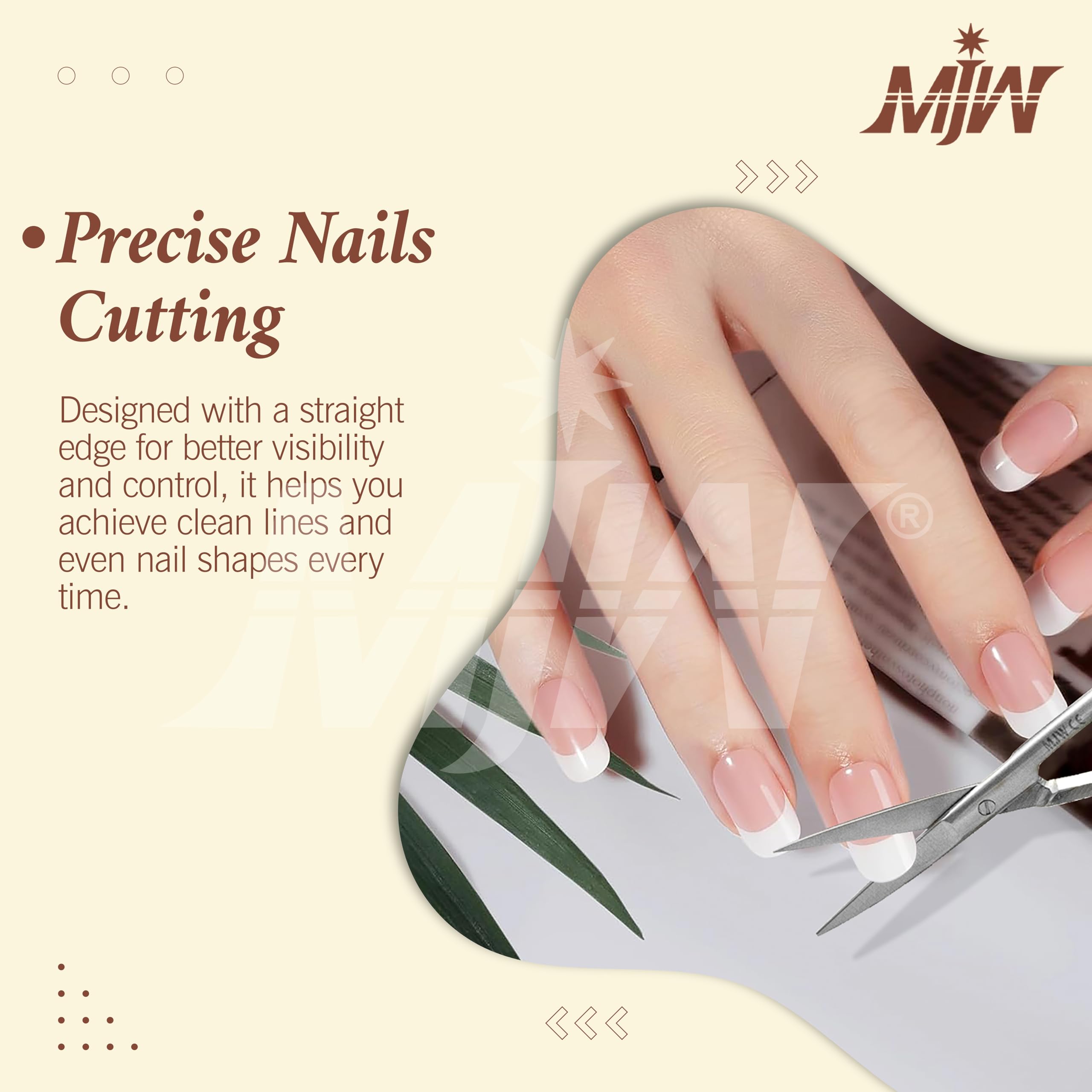 Ciseaux à ongles professionnels MJW pour femmes – Ciseaux de manucure et de cuticules pour les ongles des mains et des pieds, les sourcils et les soins du visage, en acier inoxydable droit