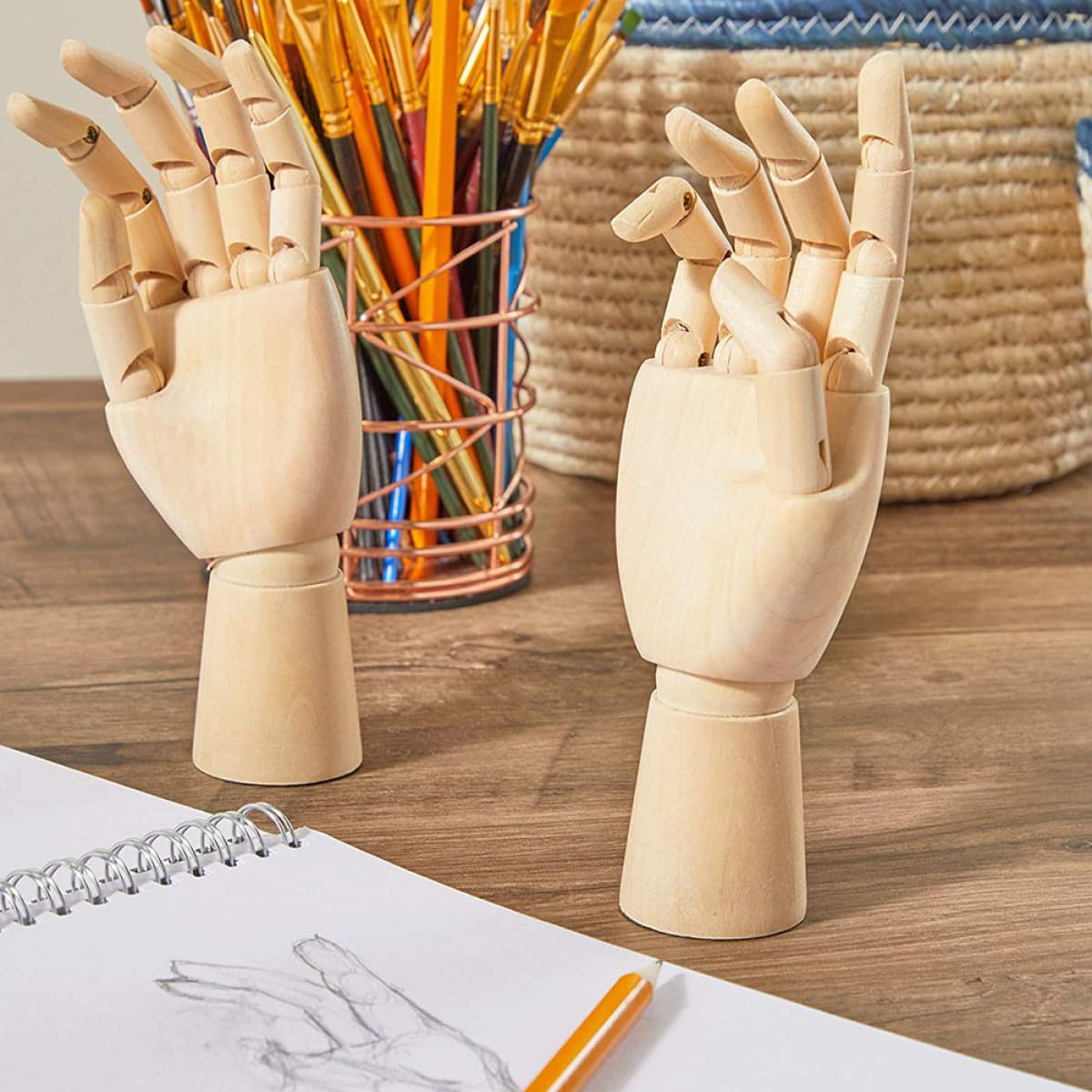 Zerodeko Modèle de Main en Bois Articulée Rotative pour Croquis et Dessin, 2 Pièces, Finition Kaki, Joints Mobiles, pour Étudiants et Garçon et Filles en Modélisation Artistique