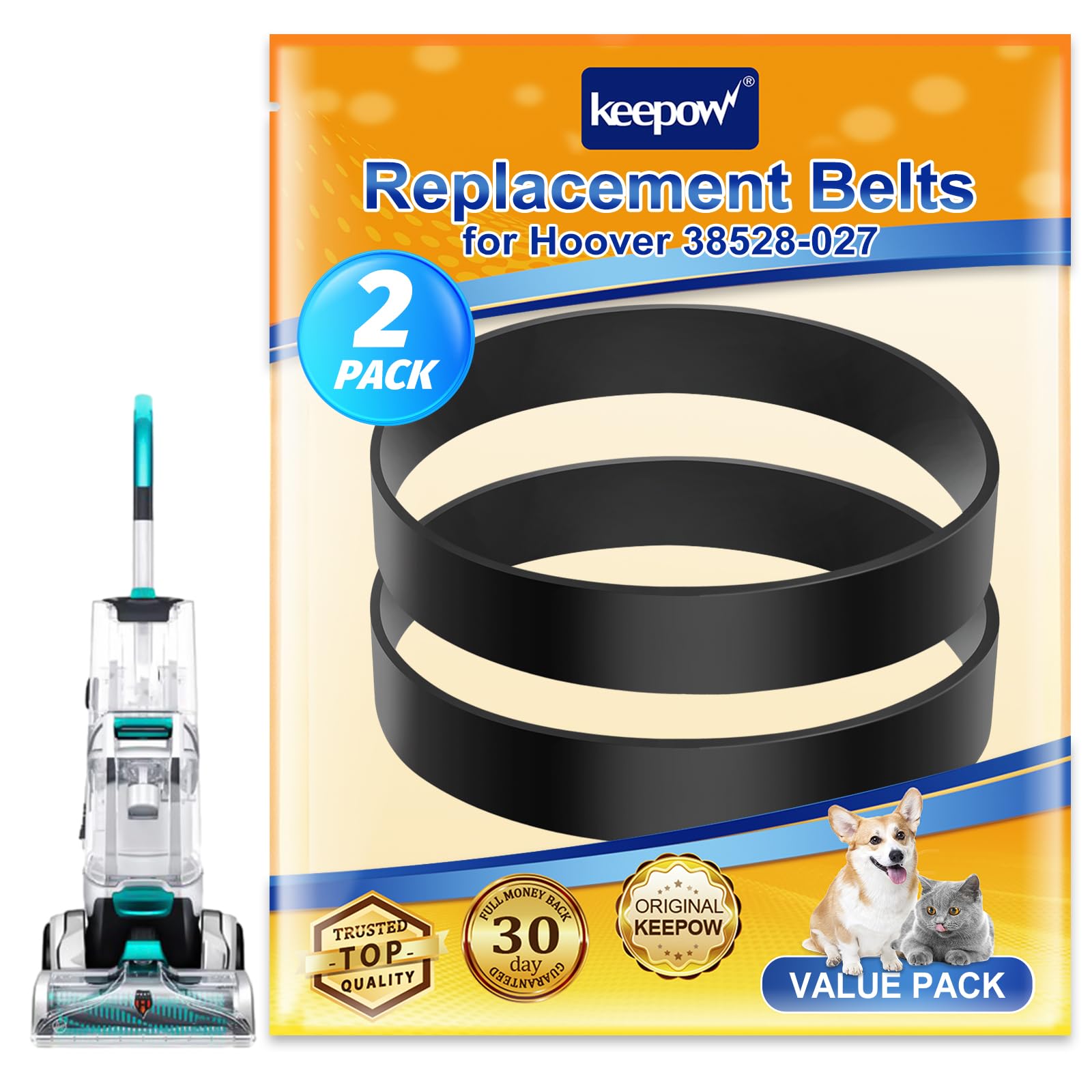 KEEPOW Vacuum Belt for Hoover 38528-027 Elite Vacuum Cleaner, Vacuum Cleaner Belts, Part # 38528-040, 2 Pack