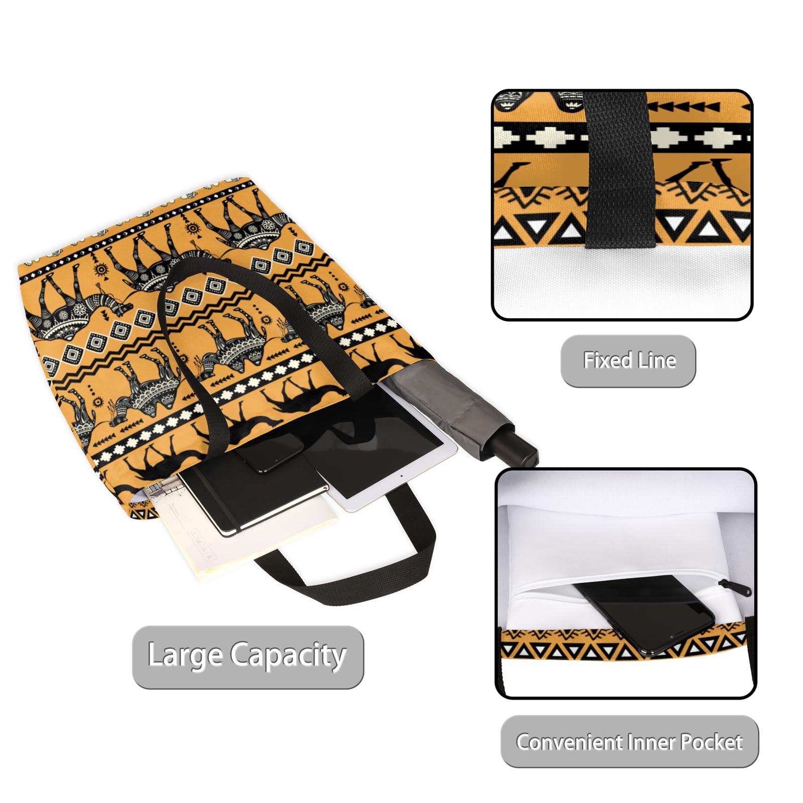 Mularoka Vintage Camel Hand Painting Large Capacity Canvas Tote Bag Stylish Handheld Shoulder Bag Reusable Shopping Bag for Work Travel Beach Trips Shopping