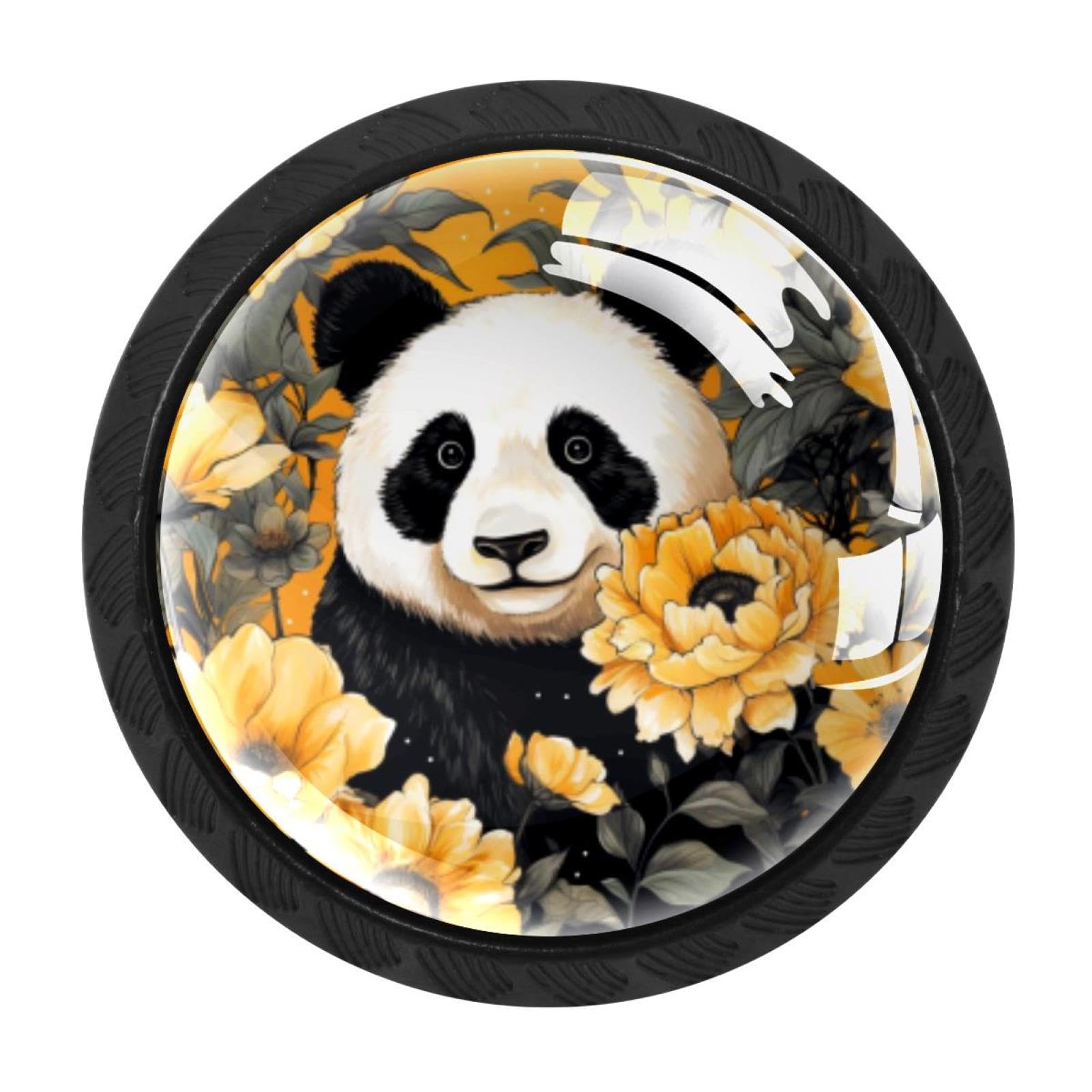 CHENZZZZ 4 Pieces Panda Sunflower Drawer Knobs, 35mm Black Cabinet Knobs, Drawer Pulls and Knobs, Dresser Drawer Knobs, Cabinet Hardware Kitchen Cabinet Knobs