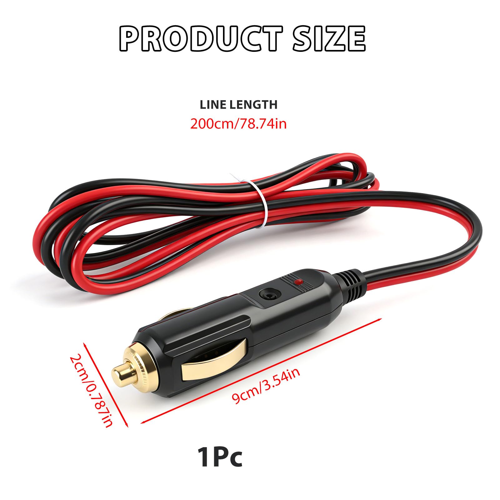 Zigarettenanzünder-Steckerkabel 12V mit 20A Sicherung, 2m Kabel, verzinnter Enddraht, KFZ Stecker für Zigarettenanzünder, Ersatz-Stecker mit Überlast- und Kurzschlussschutz - 3