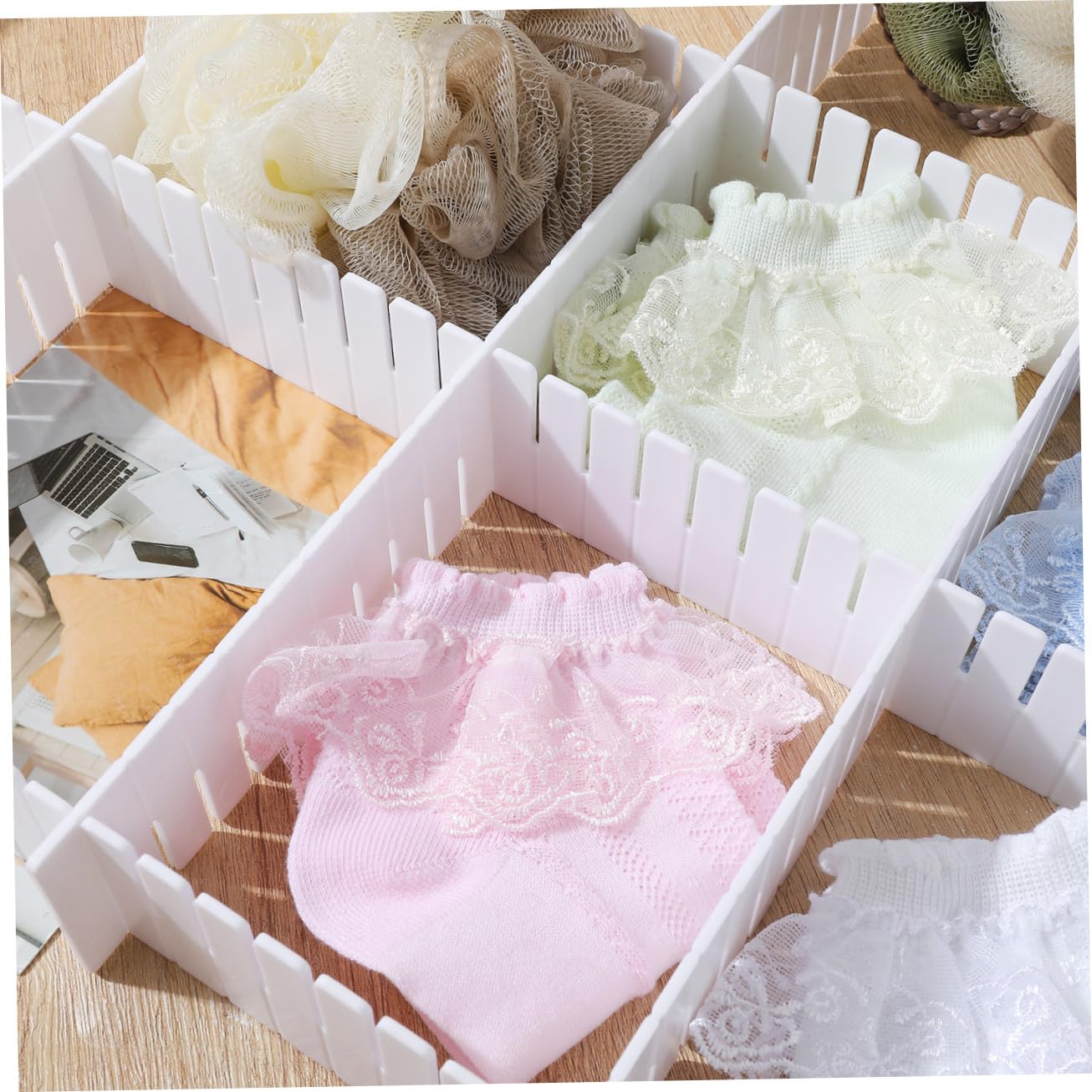 Divisori per Cassetti Regolabili in Pp Bianco, Set da 34 Pezzi Design Angoli Arrotondati e Superficie Liscia, per L'organizzazione Dell'ufficio
