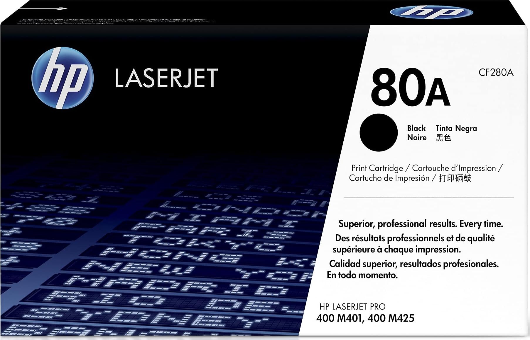 HP 80A CF280A, Cartuccia Toner Originale da 2560 Pagine, Compatibile con le Stampanti LaserJet Pro 400 M401a, M401d, M401dn, M402dne, M401dw, MFP M425dn e M425dw, Nero
