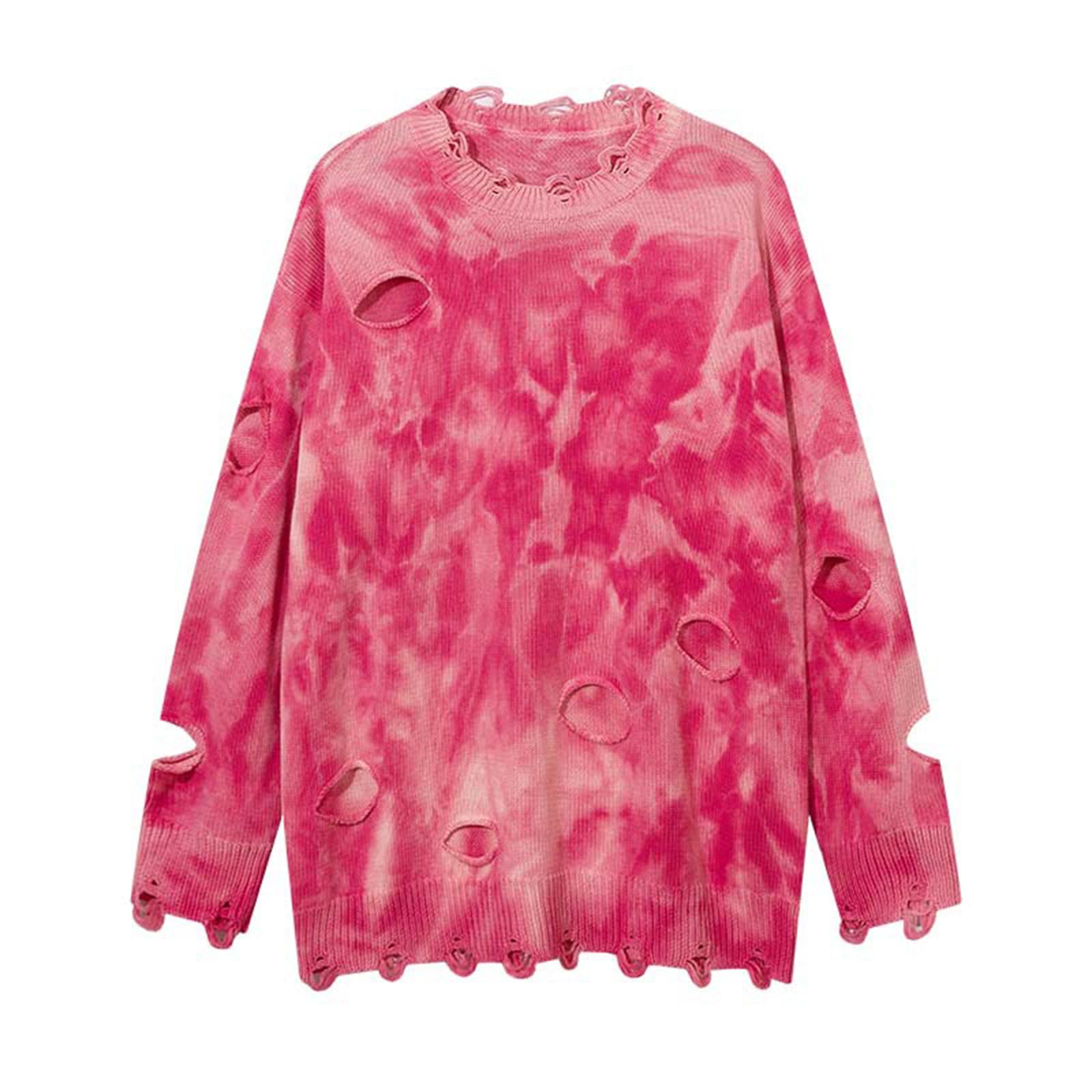Pull déchiré à trous couleur rose : coupe XL au style grunge affirmé - 5