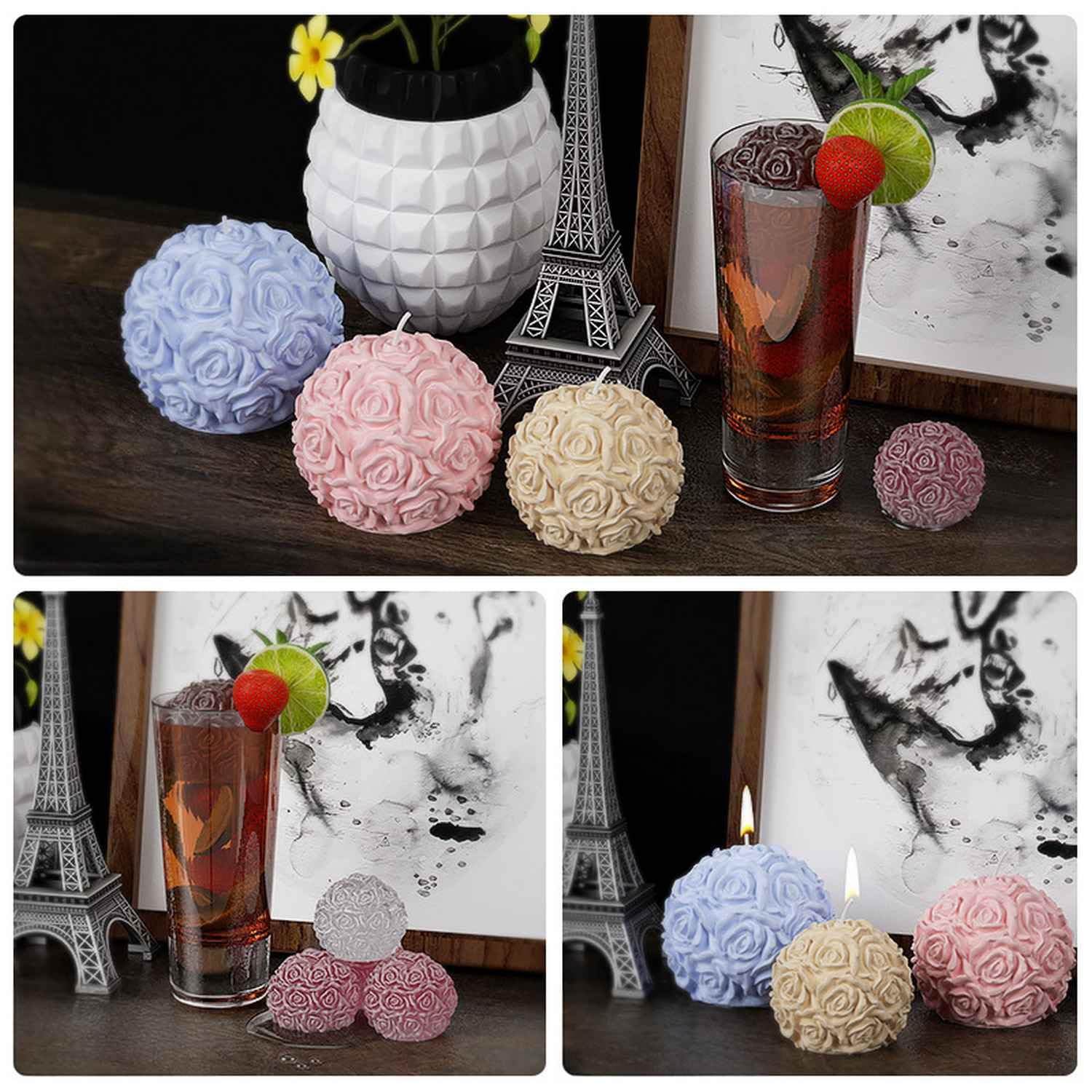 53 Arts Silicone Mould Rose Ball Candle Making | 3D Flower Sphere Resin & Wax Casting Mold for DIY Crafts, Soap, Plaster & Home Décor 1