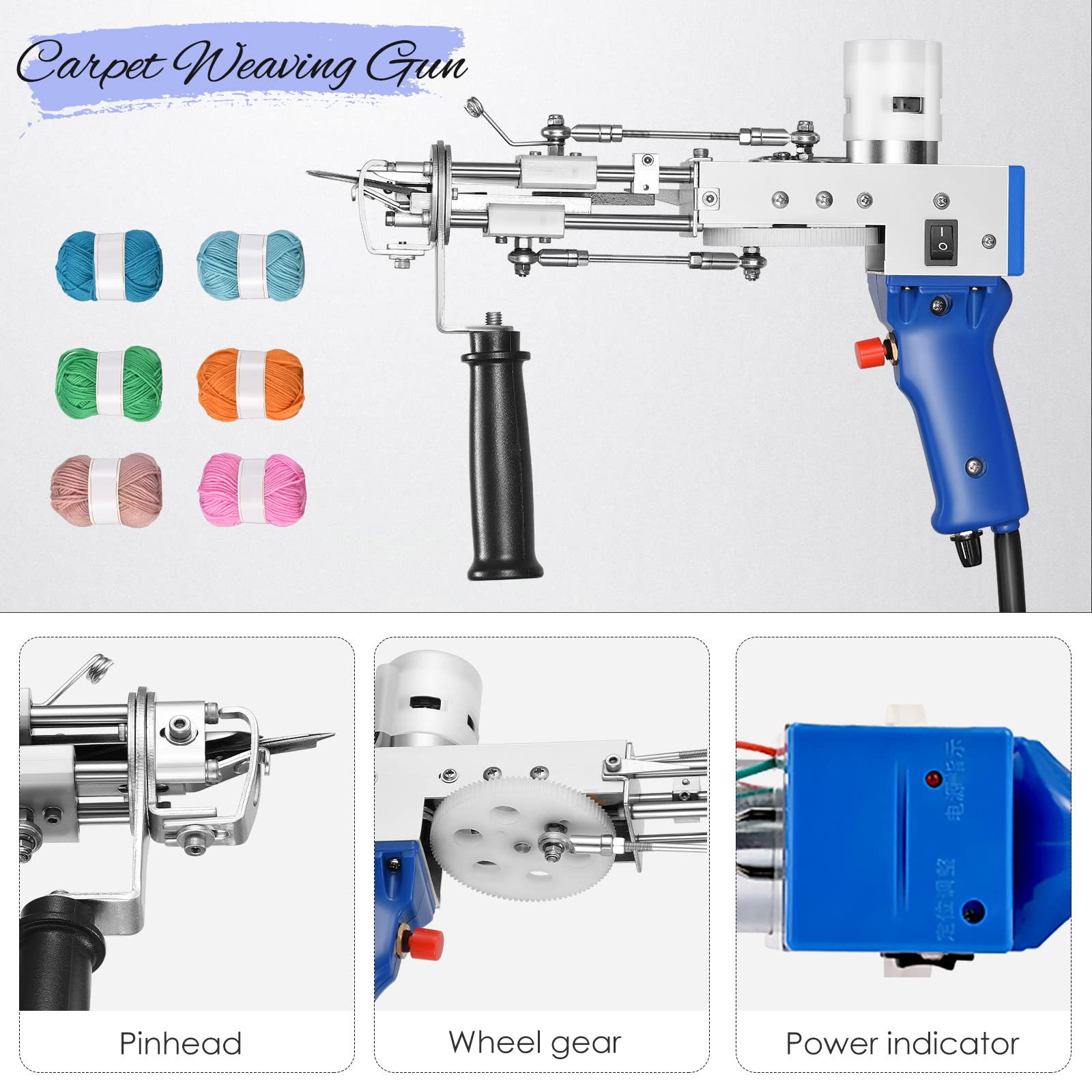 Tufting Gun 2 en 1,Hlieeosfcn Pistolet à touffeter 2 en 1 (pile coupée et pile bouclée) Pistolets électriques pour tapis, machine à tricoter pour tissage de tapis, cadeau pour bricolage
