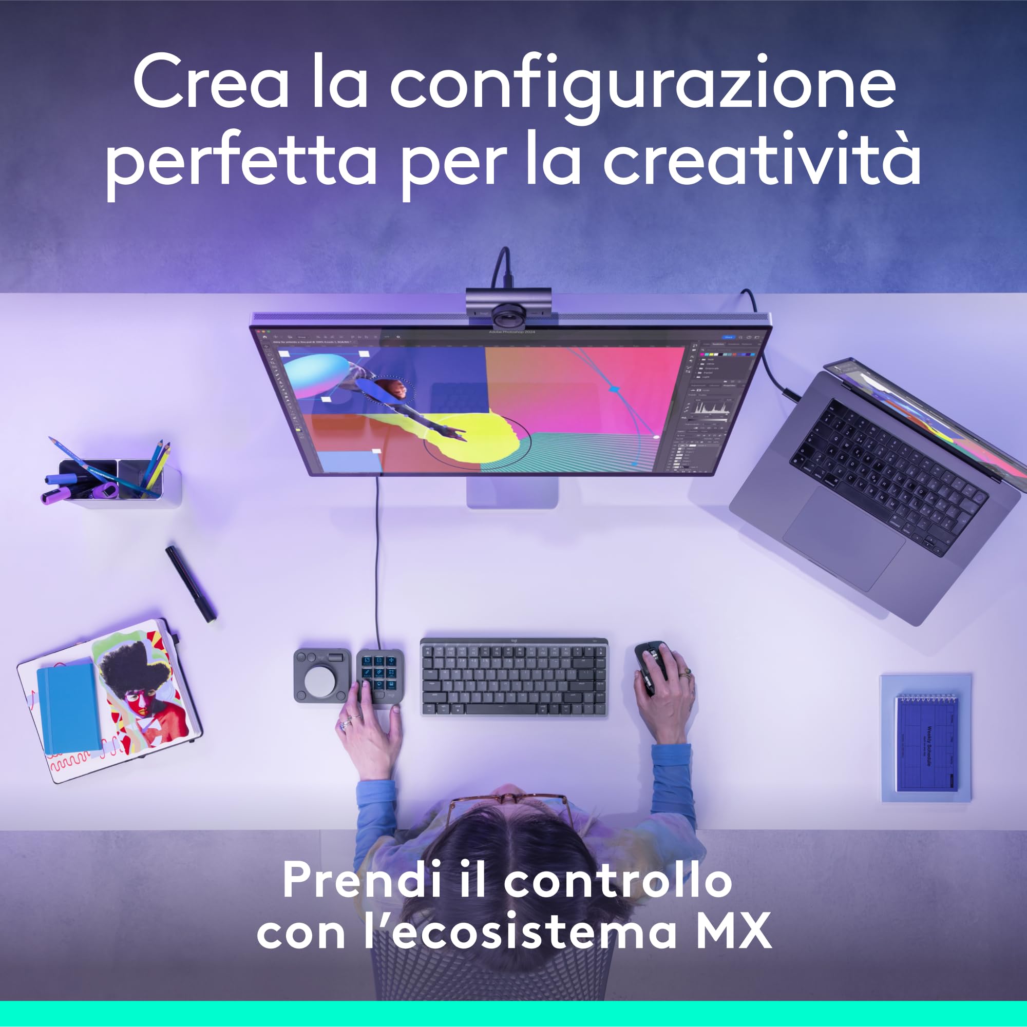 Logitech MX Creative Console, keypad programmabile con 9 tasti LCD personalizzabili e manopola di controllo per progettazione grafica, montaggio video, fotografia, per Adobe, Zoom, Spotify - Grafite