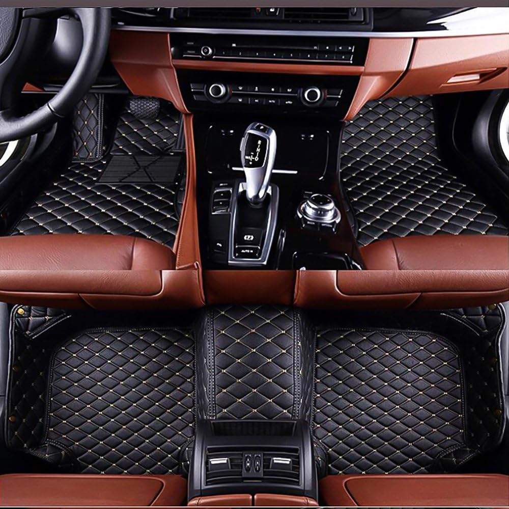 Car Floor Mats Custom Made for Toyota Land Cruiser Prado 7-Seats 2018-2020 All Weather Artificial Leather Carpets (Black with Beige Stitch)