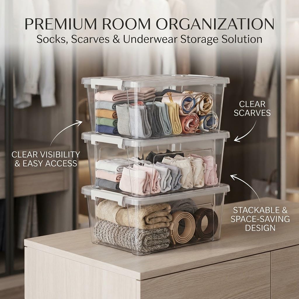 WYT 8-Quart Clear Plastic Storage Bins with Lids & Secure Latches, 3-Pack Organizer Container Box with Latch Buckles for Home, Kitchen, Closet, Garage