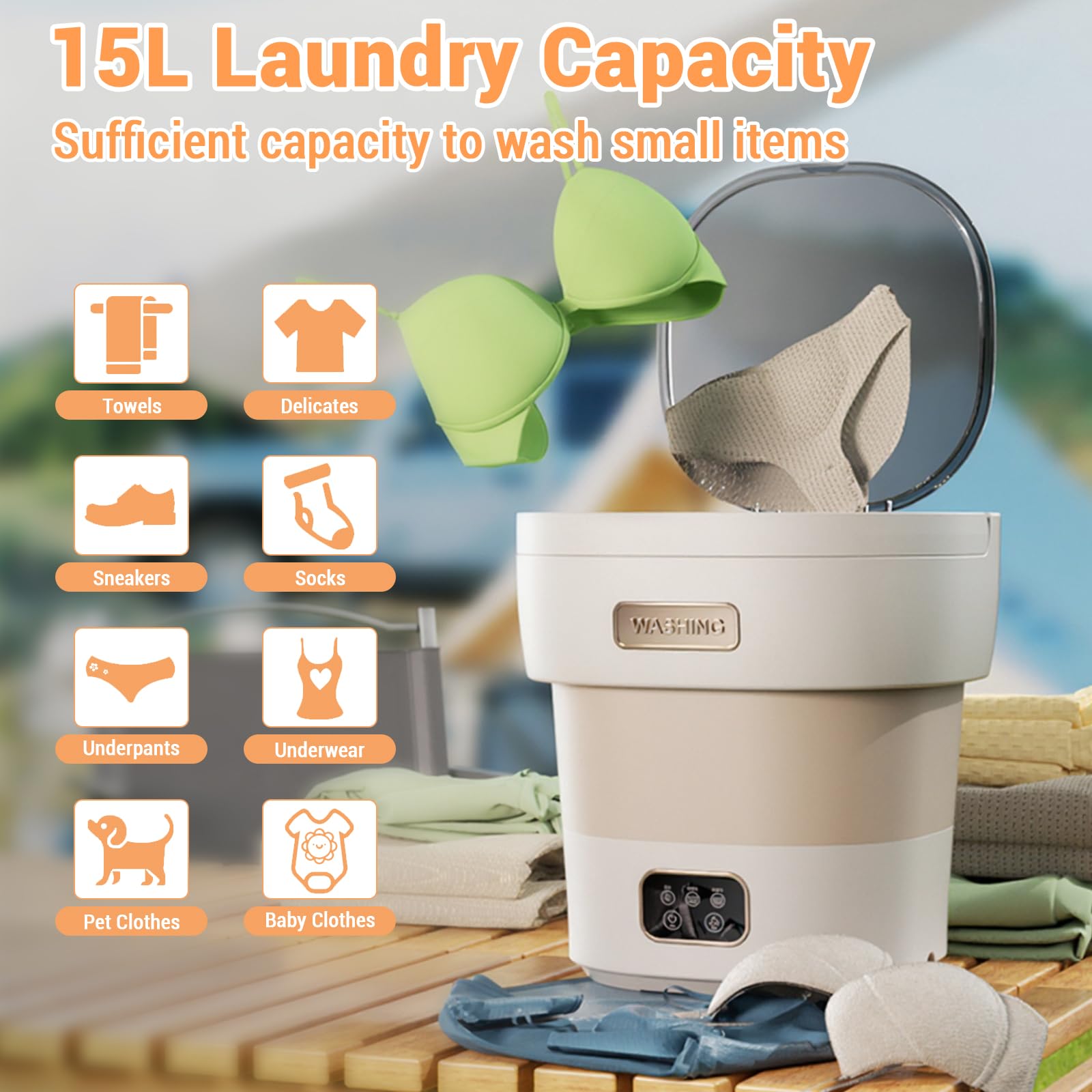 12L Portable Washing Machine with Spin Dryer, Mini Washing Machine with 2 Cleaning Modes & Touchscreen One-Button Operation, Small Washer for Underwear Baby Clothes Socks for Apartment Dorm Camping -A — view 3