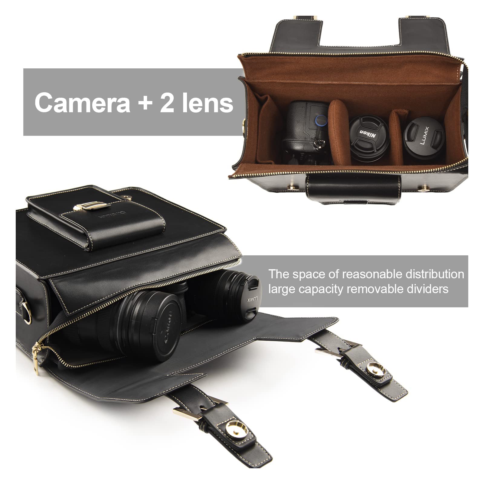 Cwatcun Bolso para cámara Bolso Bandolera para cámara Bolso para cámara Compacto Impermeable Retro Compatible para Canon Nikon Sony SLR/DSLR Cámara y Lente sin Espejo Negro, M