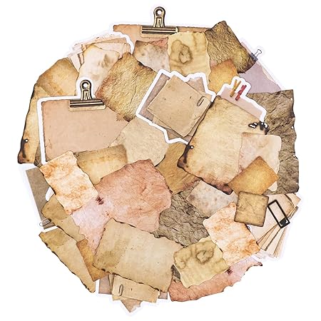 HASTHIP 90PCS Vintage Scrapbook Materials Antique Looking Scrapbook Stickers Vintage Aged Paper Design Old Decorative Material for Journal Retro Crafts Decoupage Stationery Scrapbooking Supplies