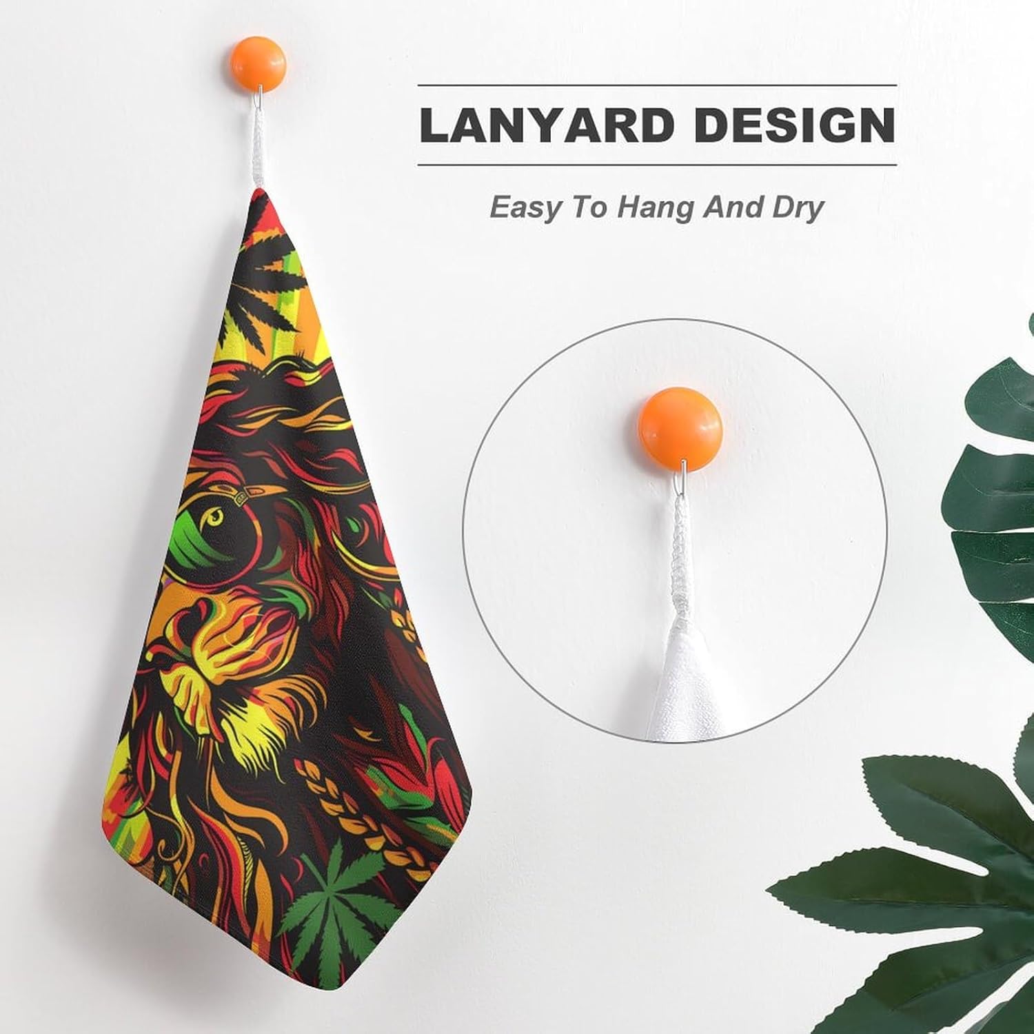 Weed Rasta Liones Jamaica Flag Hand Towels for Bathroom Kitchen Towels Small Towel Handkerchiefs with Hanging Loop 4PCS