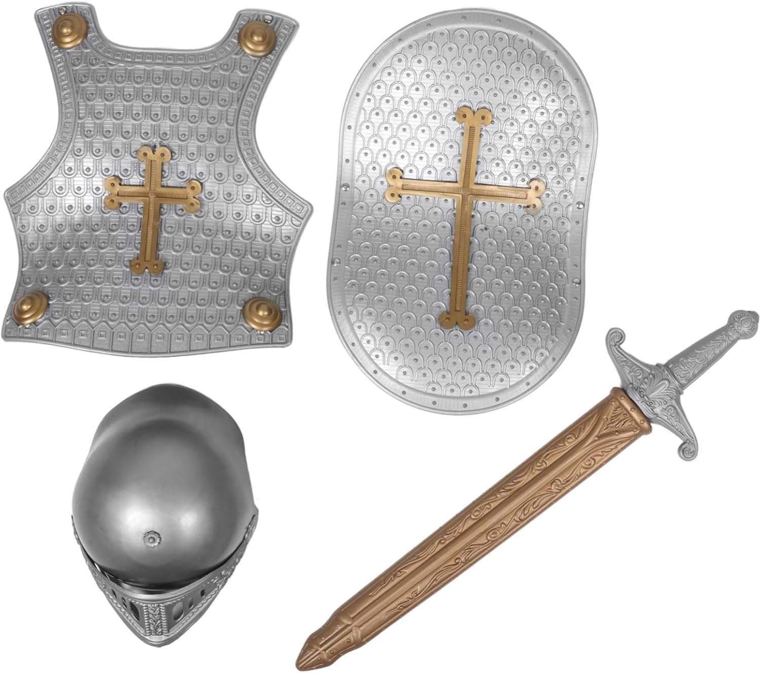 FRCOLOR Retro Armor Set Kids Knight Costume with Toy Shield Helmet and Sword for Medieval Role Play and Family Fun