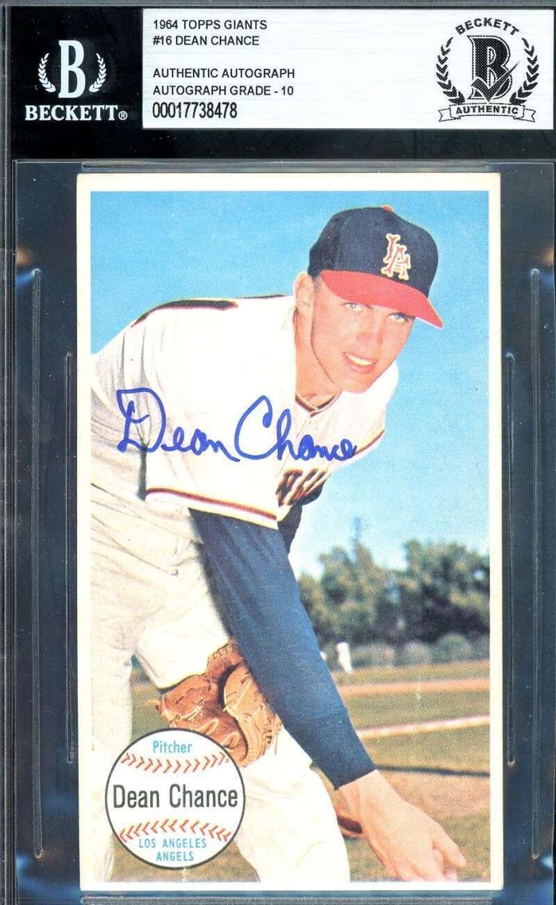 Dean Chance Gem Mint 10 Beckett BAS Signed 1964 Topps Giants Autograph - Baseball Slabbed Autographed Cards