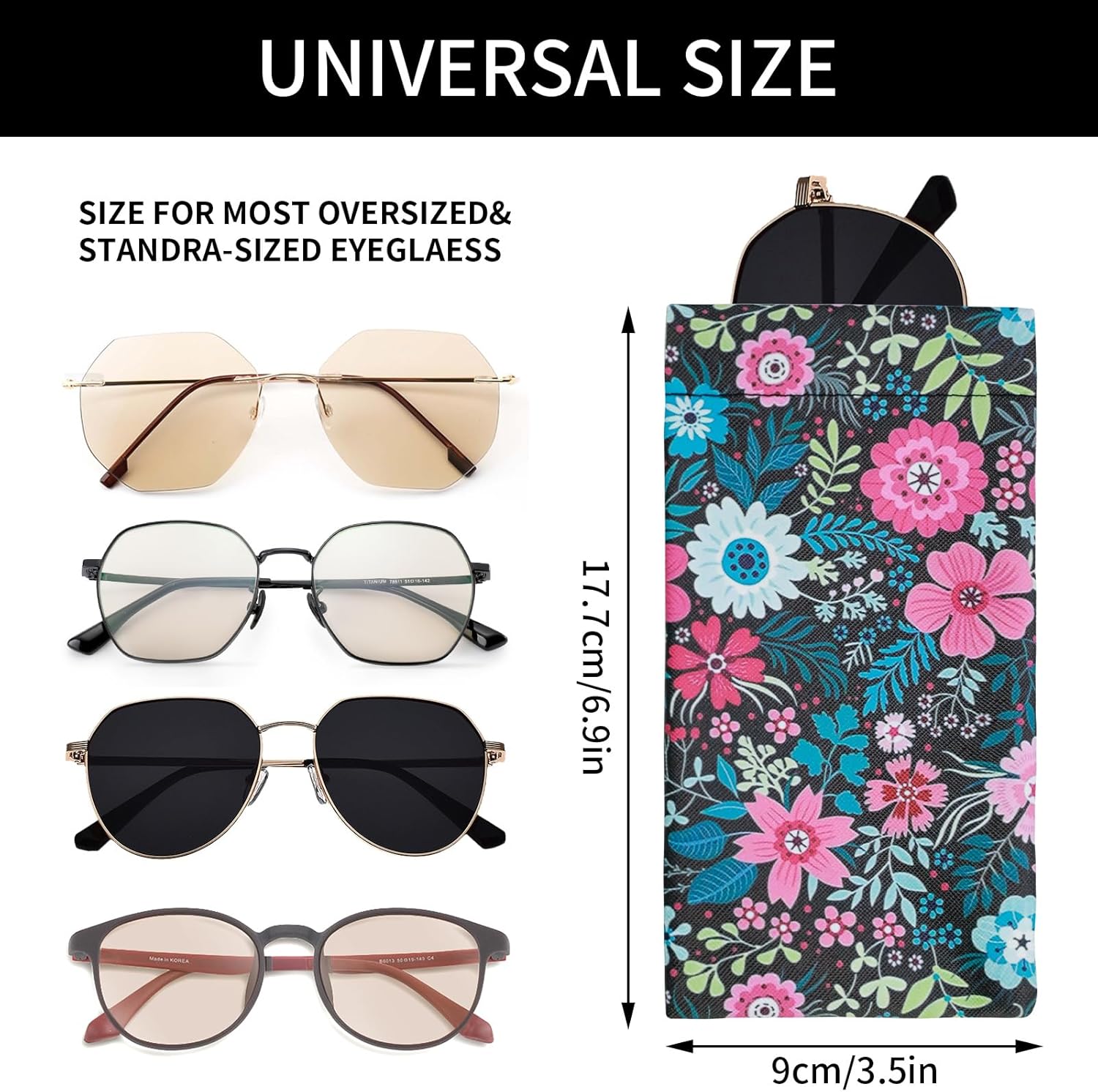 2 PCS Soft Sunglasses Eyeglass Case, Cute PU Leather Glasses Bag Pouch with Cleaning Cloth for Women Men Kid Girls - Image 2