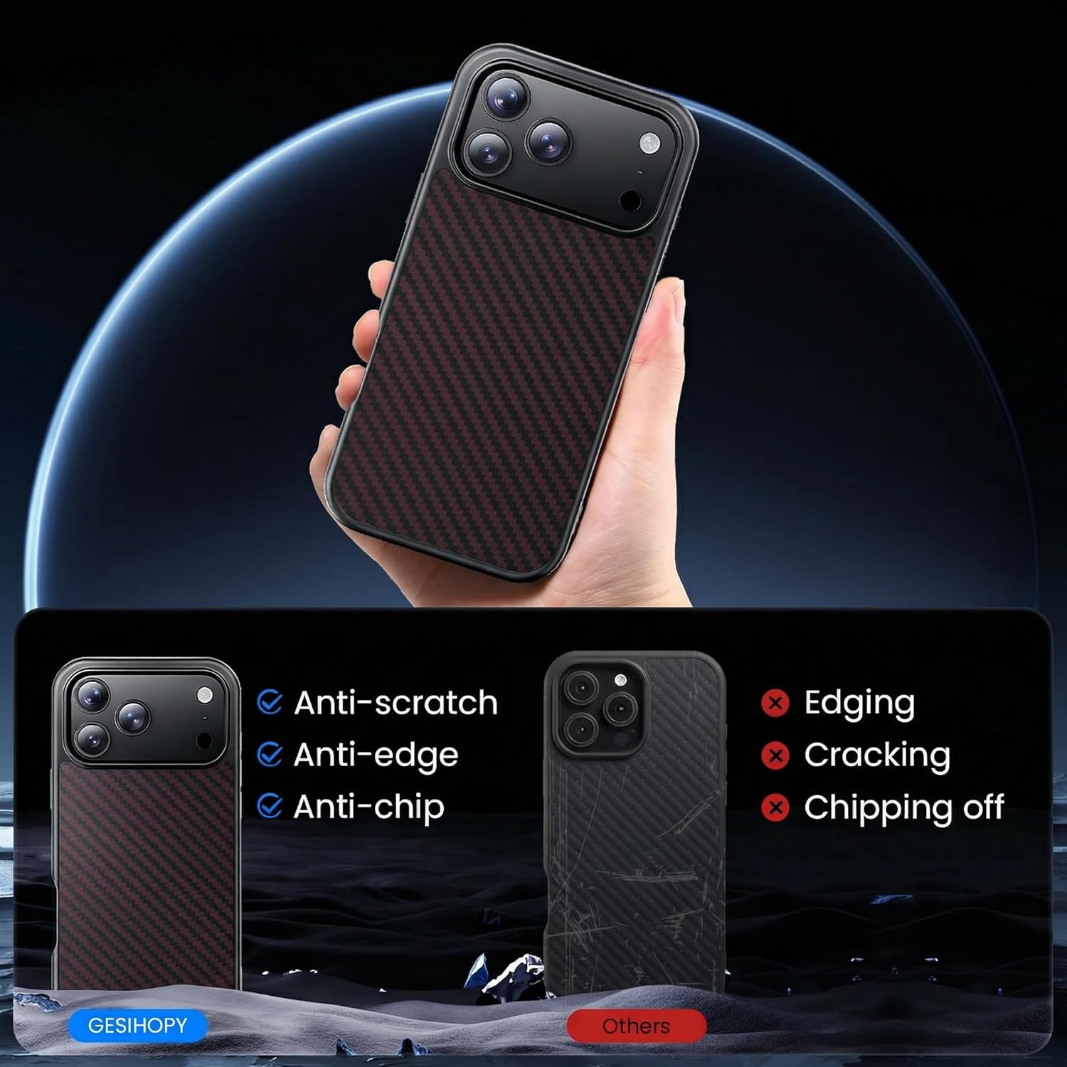 for iPhone 17 Pro Max Case Carbon Fiber,Fits MagSafe, Military-Grade Drop Cover,Sturdy Carbon Fiber for iPhone 17 Pro Max Phone case,Supports Wireless Charging, Red/Grey(Twill)