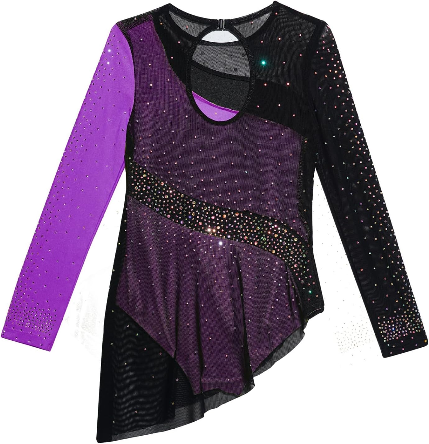 Kids Girls Long Sleeve Figure Skating Dress Sparkly Gymnastics Leotard Ballet Modern Lyrical Dance Dress