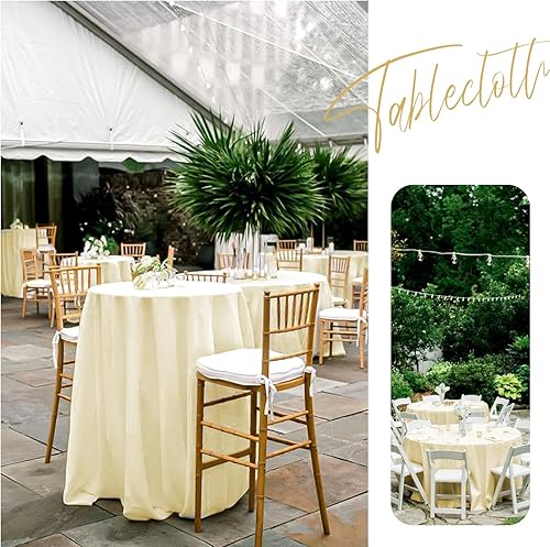 Miniatura 6 de Paquete de 10 manteles redondos  Funda de poliéster beige de 120 pulgadas, resistente a las manchas y a las arrugas, tela lavable para bodas,